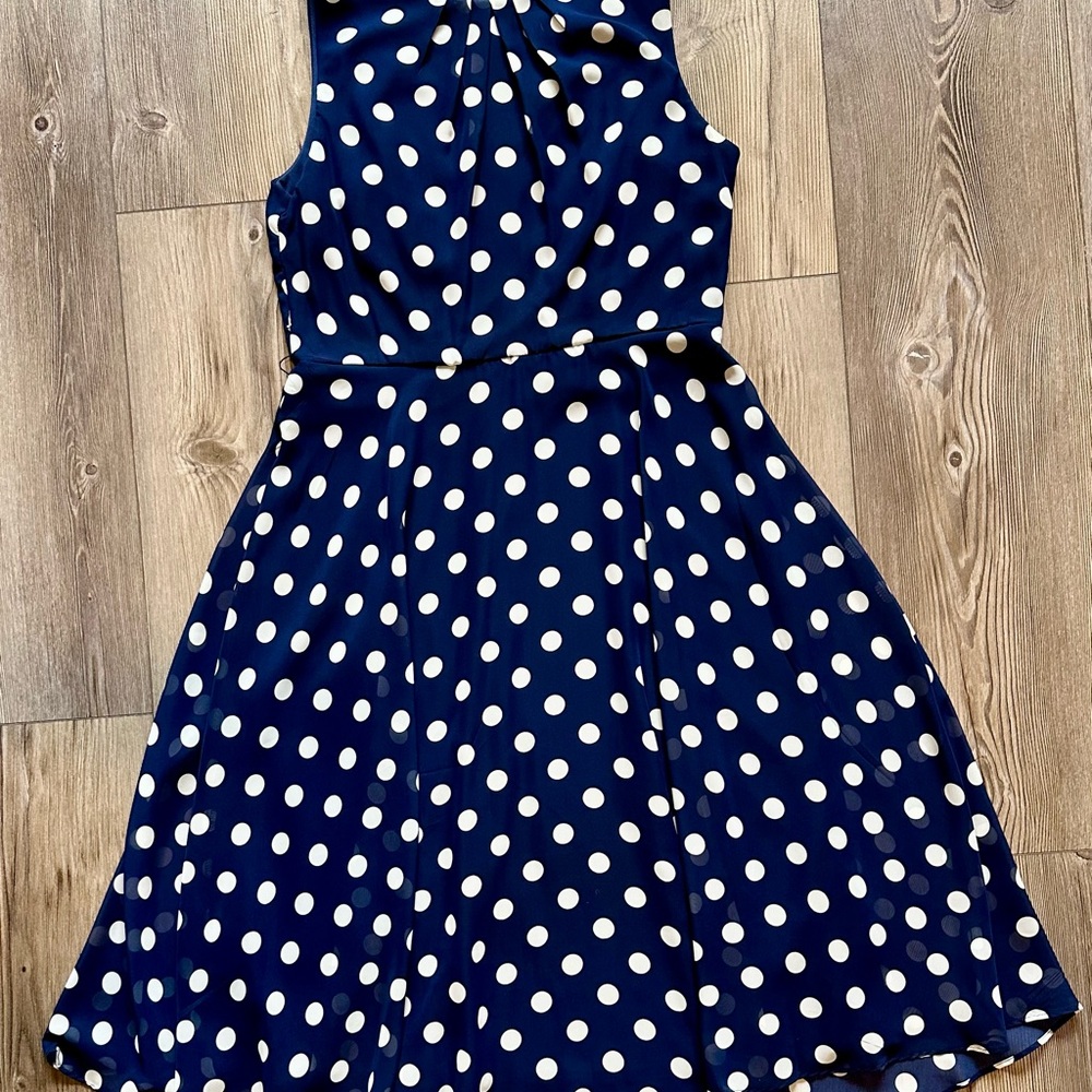 Eliza J Navy and White Polka Dot Midi Dress
